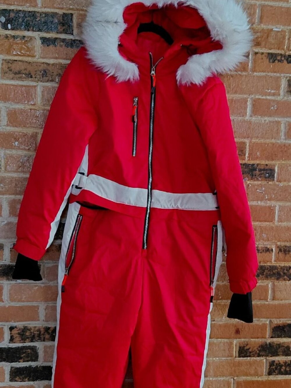 Unbranded Women's Red/White Snow Suit with Faux Fur Trim Hood